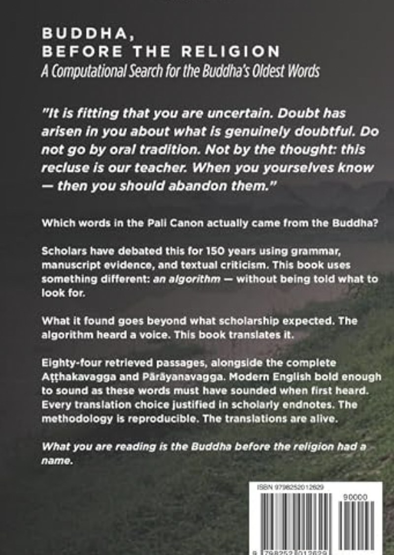 The back cover of Buddha, before the Religion